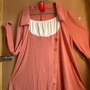 Beautiful pink long sleeved asymmetrical front corset tie back shirt size 3X